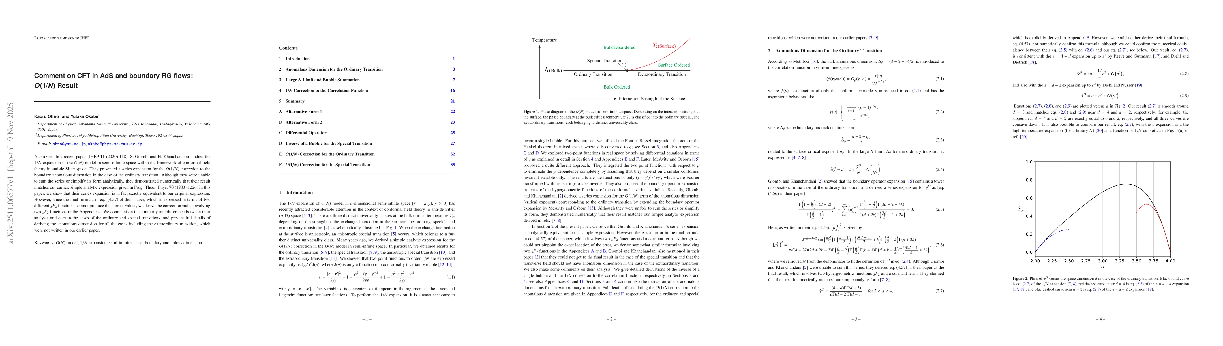 Thumbnail for Comment on CFT in AdS and boundary RG flows: O(1/N) Result