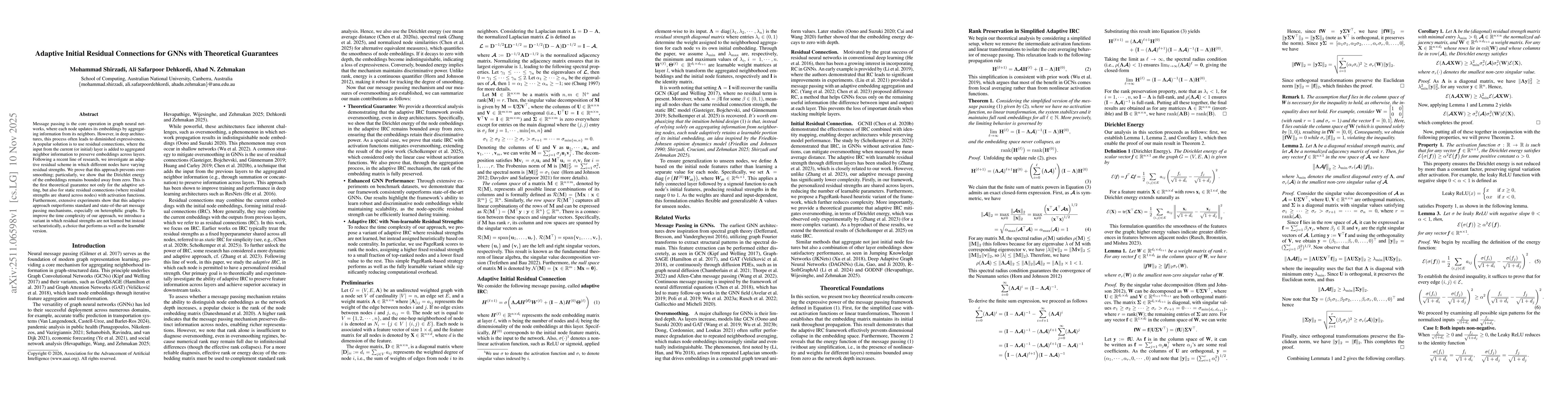 Thumbnail for Adaptive Initial Residual Connections for GNNs with Theoretical Guarantees