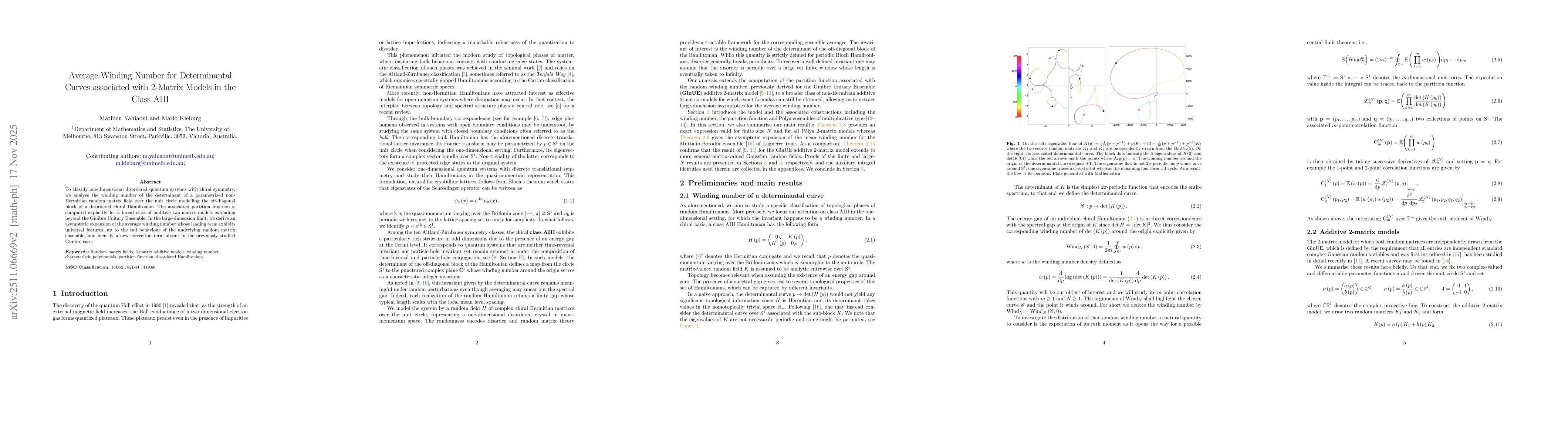 Thumbnail for Average Winding Number for Determinantal Curves associated with 2-Matrix Models in the Class AIII
