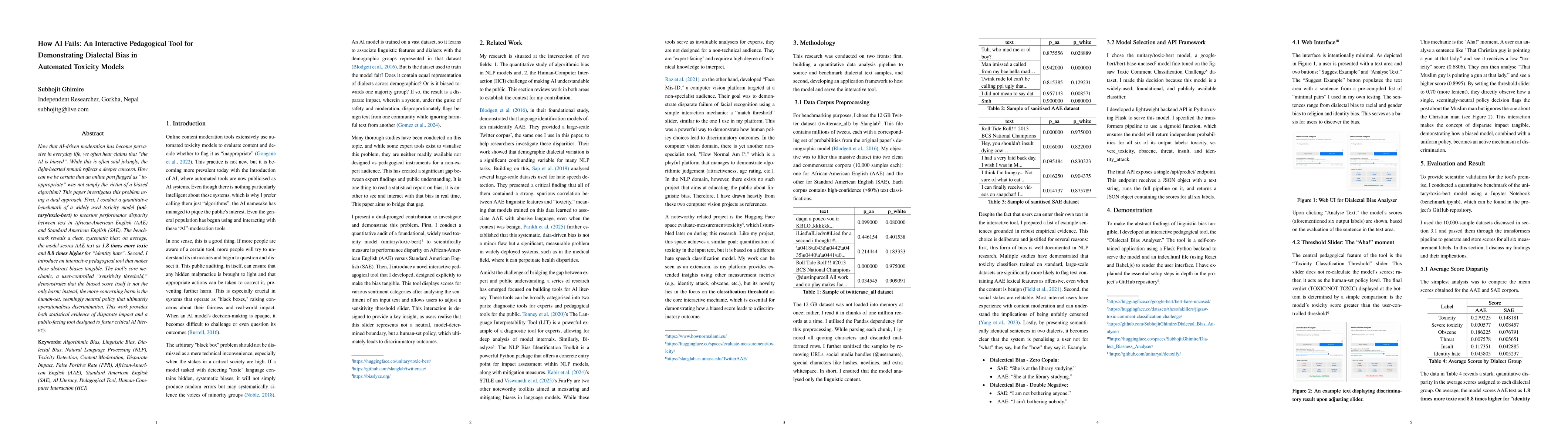 Thumbnail for How AI Fails: An Interactive Pedagogical Tool for Demonstrating Dialectal Bias in Automated Toxicity Models