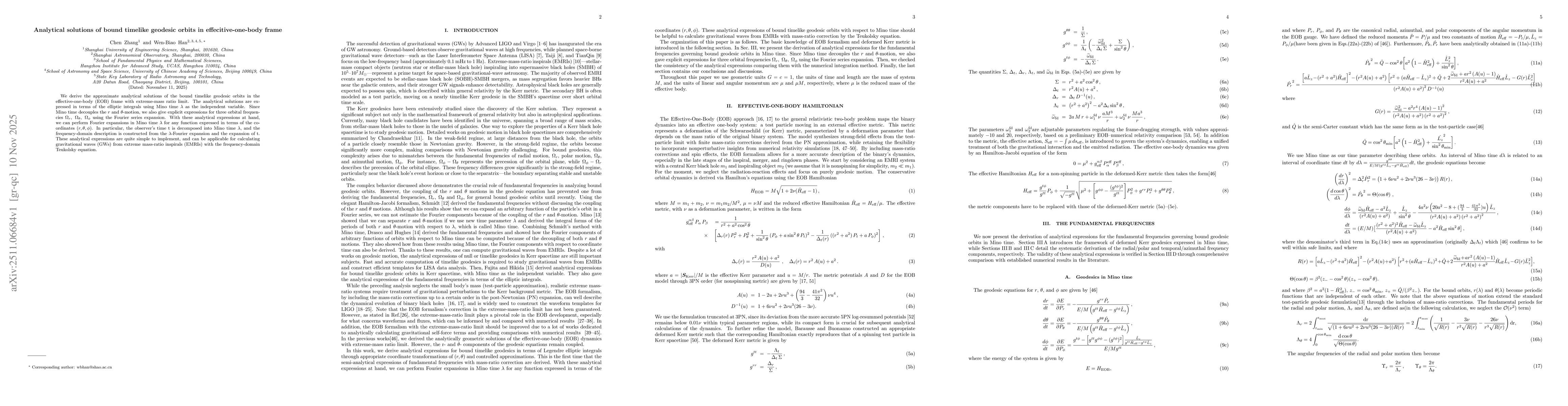 Thumbnail for Analytical solutions of bound timelike geodesic orbits in effective-one-body frame