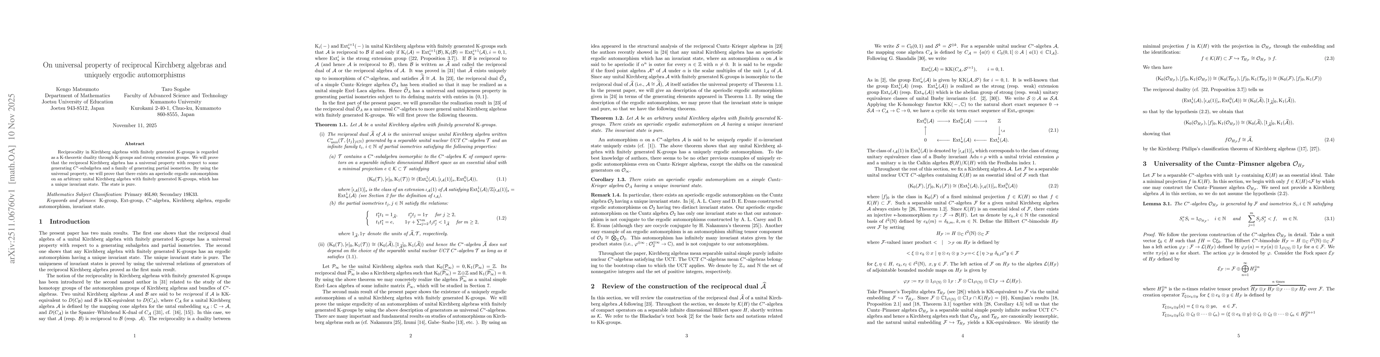Thumbnail for On universal property of reciprocal Kirchberg algebras and uniquely ergodic automorphisms