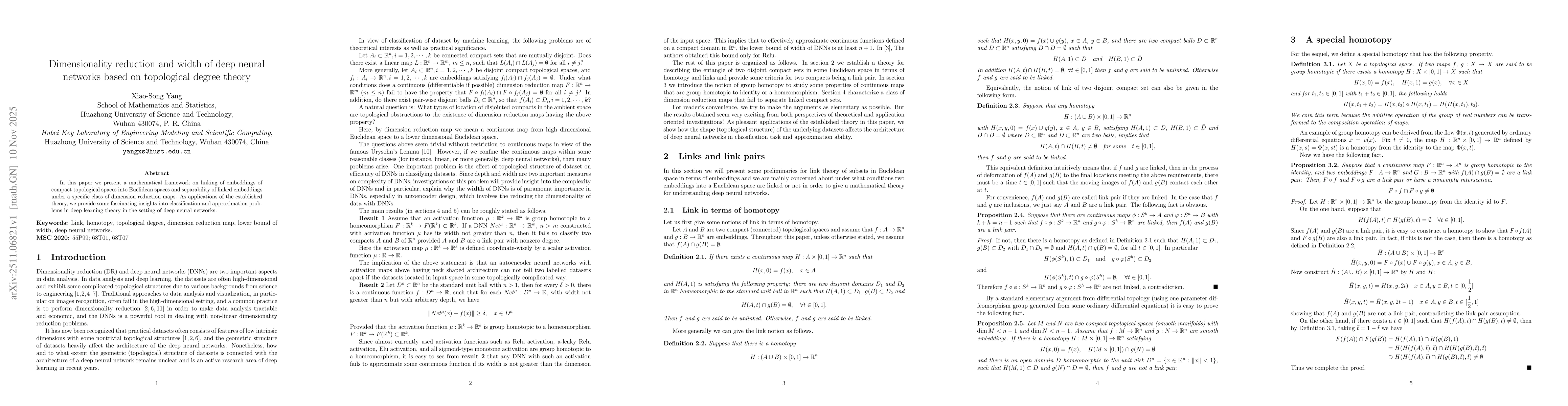 Thumbnail for Dimensionality reduction and width of deep neural networks based on topological degree theory
