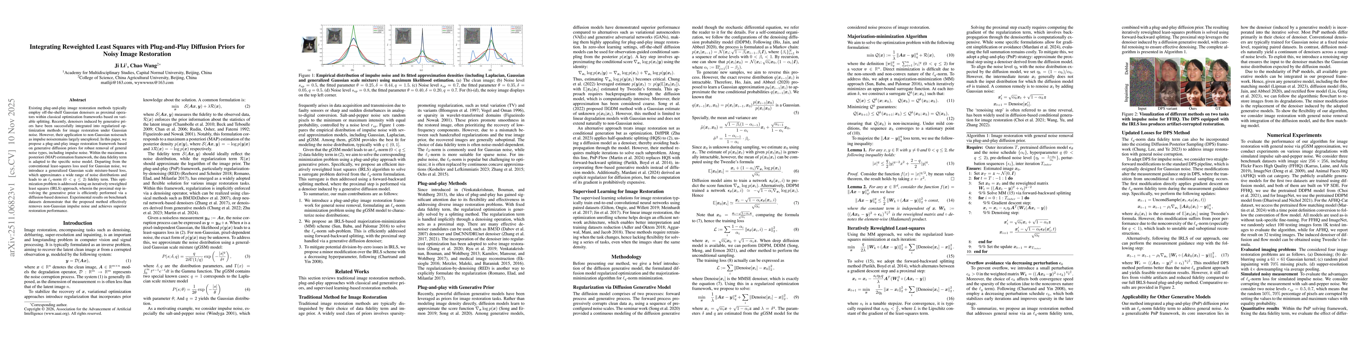Thumbnail for Integrating Reweighted Least Squares with Plug-and-Play Diffusion Priors for Noisy Image Restoration