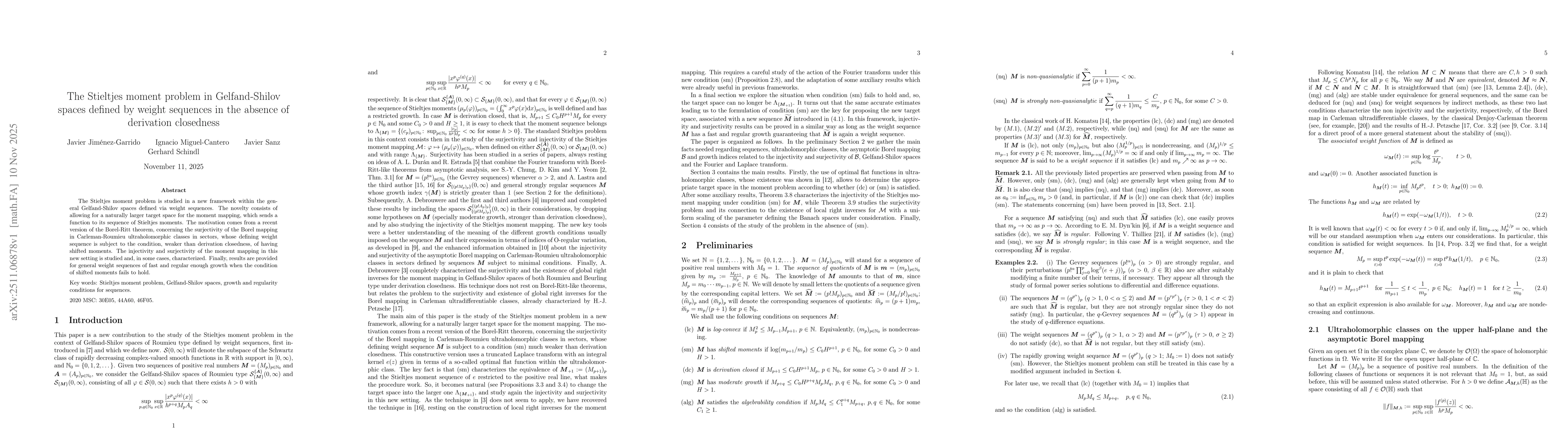 Thumbnail for The Stieltjes moment problem in Gelfand-Shilov spaces defined by weight sequences in the absence of derivation closedness