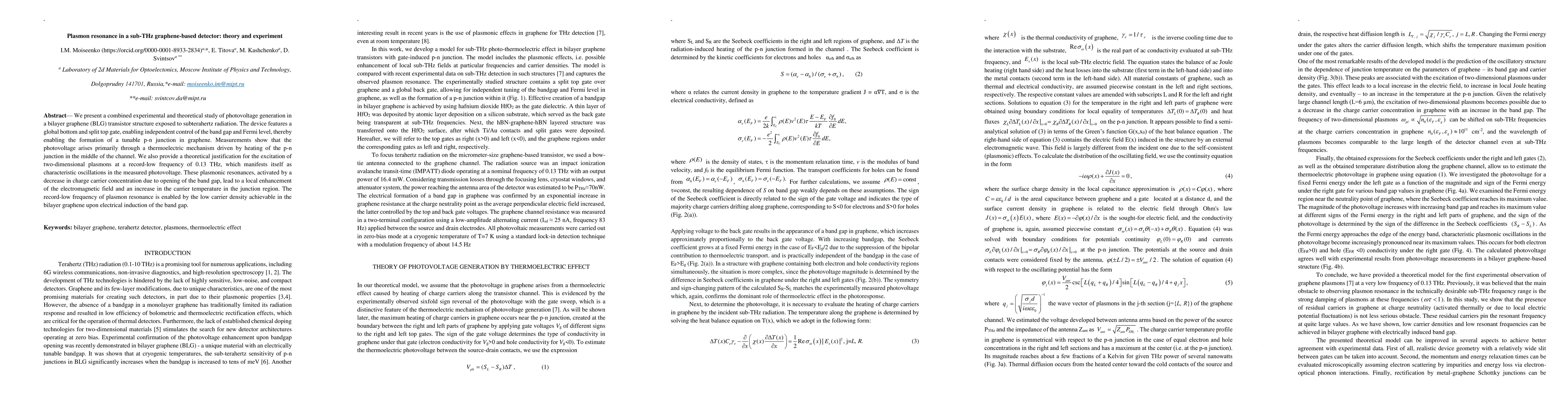 Thumbnail for Plasmon resonance in a sub-THz graphene-based detector: theory and experiment