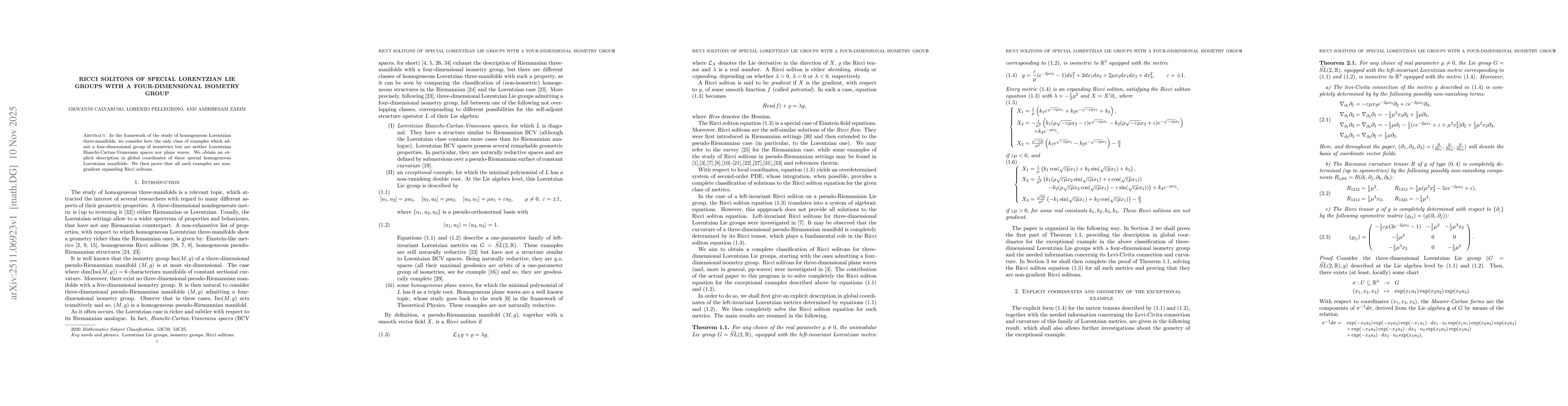 Thumbnail for Ricci solitons of special Lorentzian Lie groups with a four-dimensional isometry group