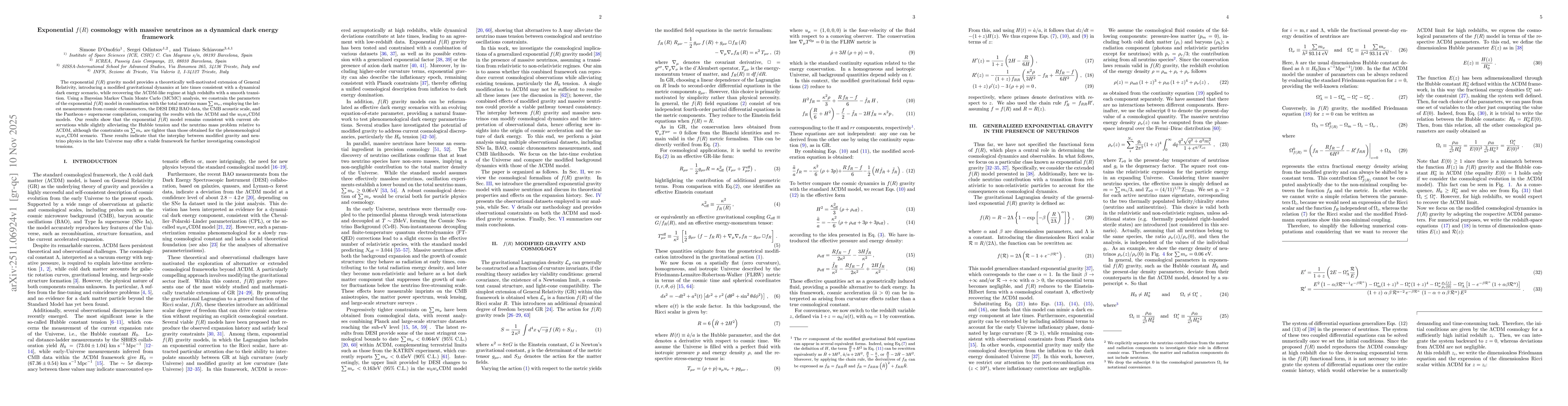 Thumbnail for Exponential $f(R)$ cosmology with massive neutrinos as a dynamical dark energy framework