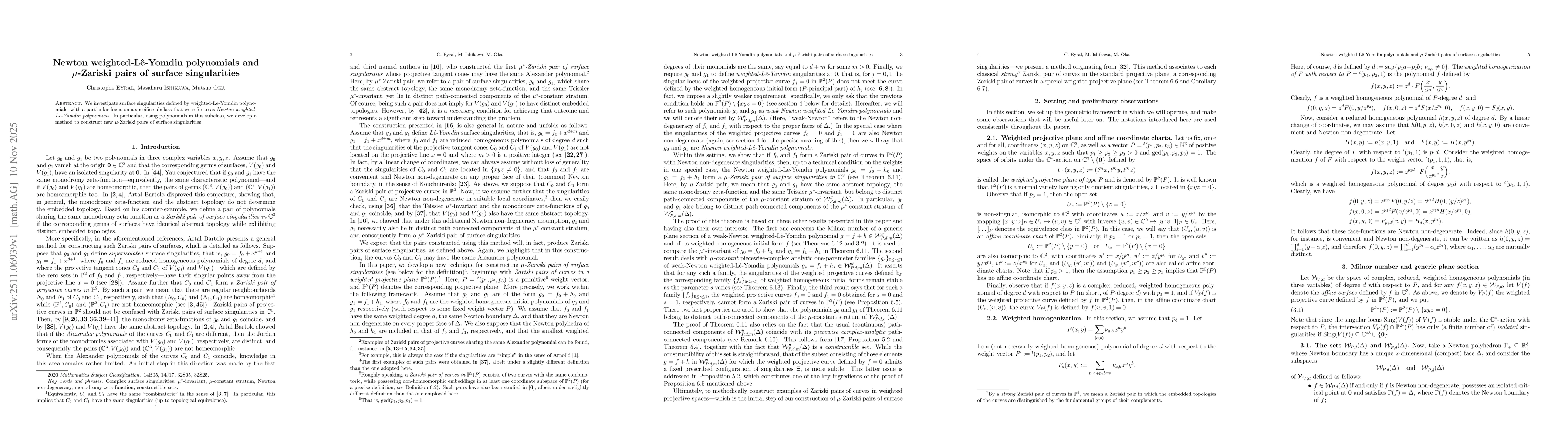 Thumbnail for Newton weighted-Lê-Yomdin polynomials and $μ$-Zariski pairs of surface singularities