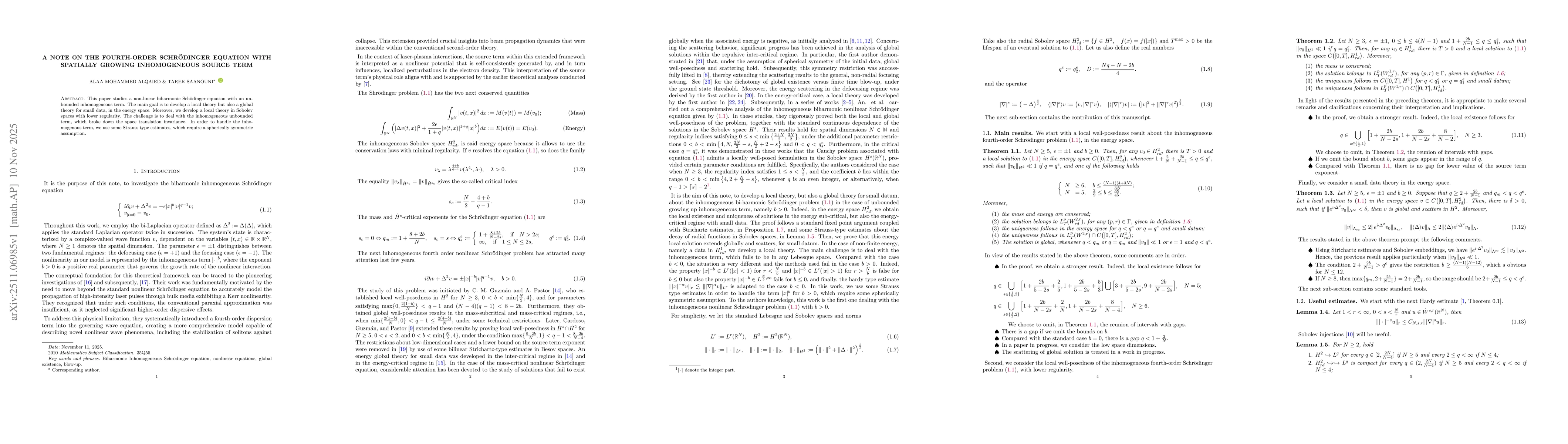Thumbnail for A note on the fourth-order Schrodinger equation with spatially growing inhomogeneous source term