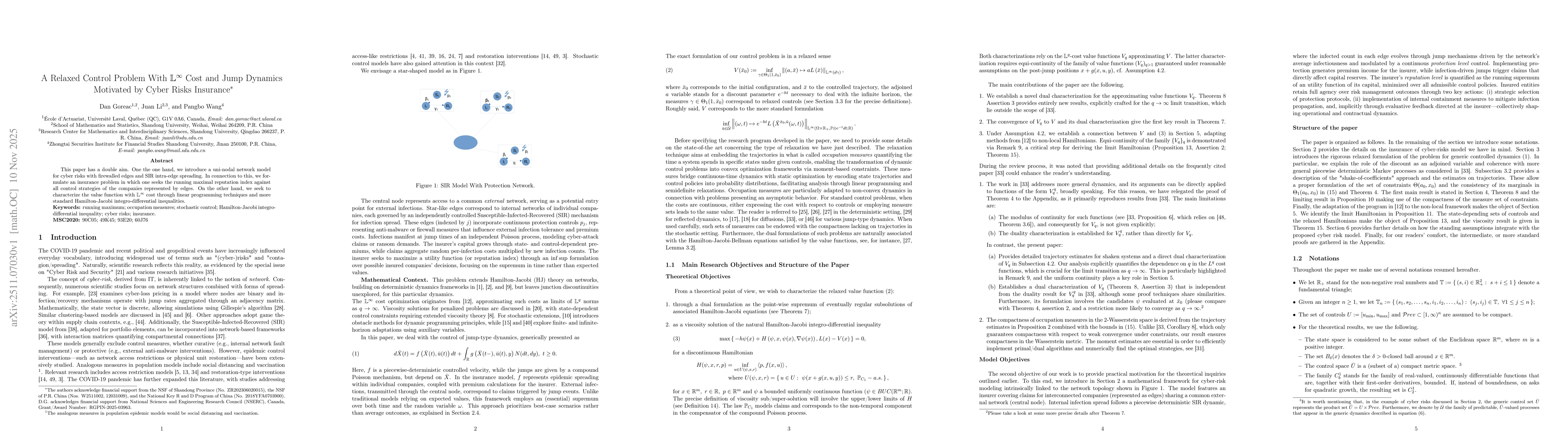 Thumbnail for A Relaxed Control Problem With $L^\infty$ Cost and Jump Dynamics Motivated by Cyber Risks Insurance