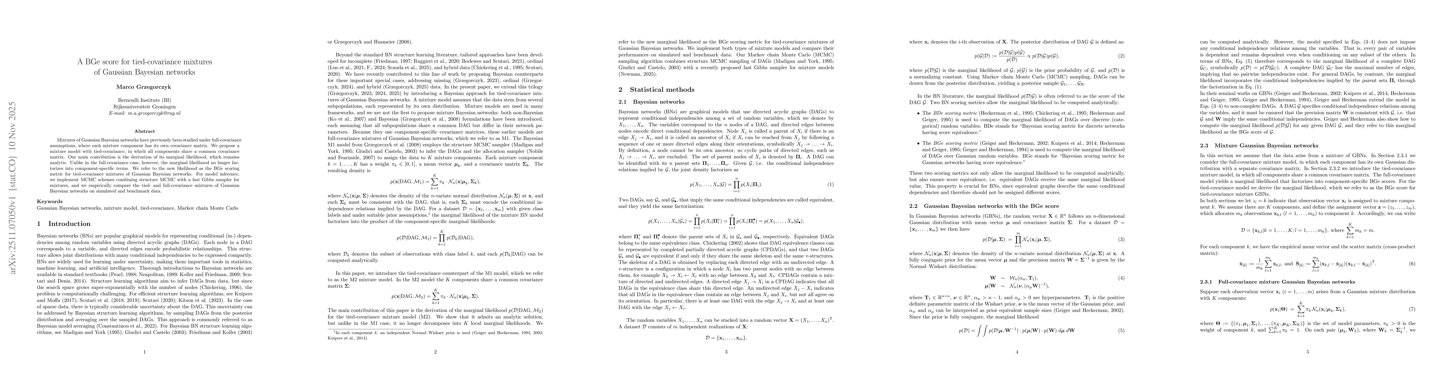 Thumbnail for A BGe score for tied-covariance mixtures of Gaussian Bayesian networks