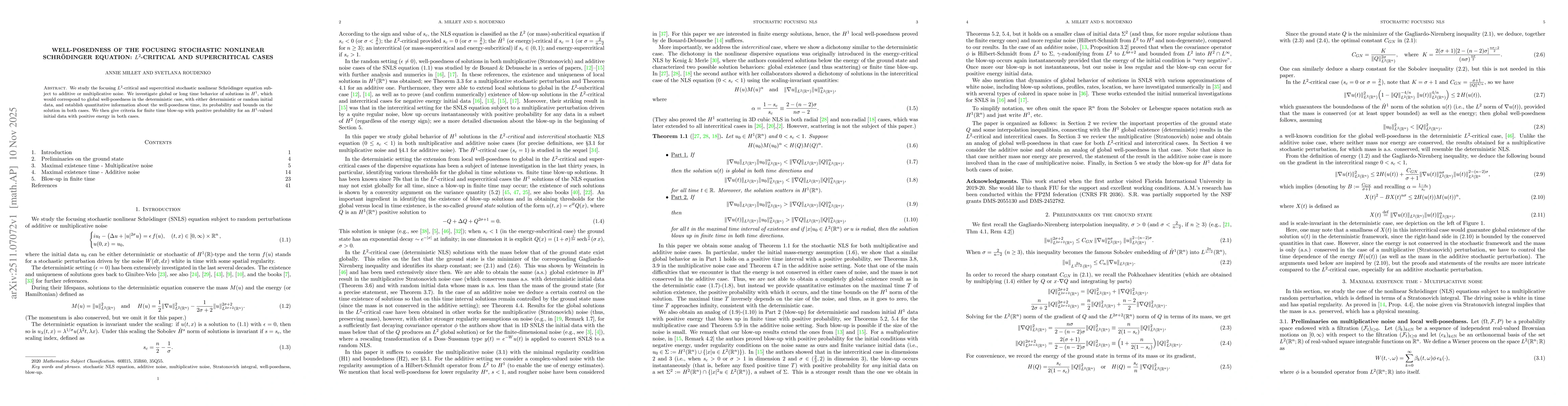 Thumbnail for Well-posedness of the focusing stochastic nonlinear Schrödinger equation: $L^2$-critical and supercritical cases