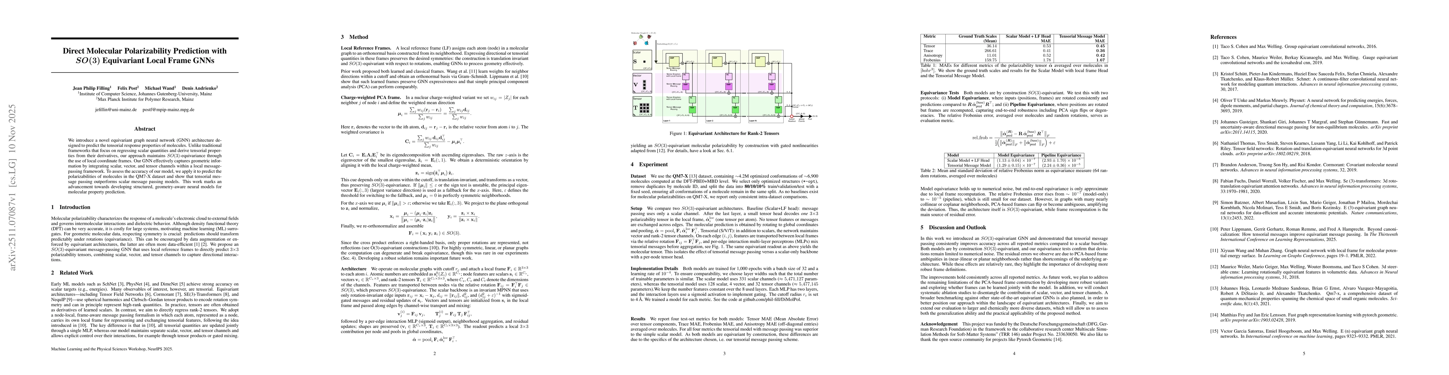 Thumbnail for Direct Molecular Polarizability Prediction with SO(3) Equivariant Local Frame GNNs