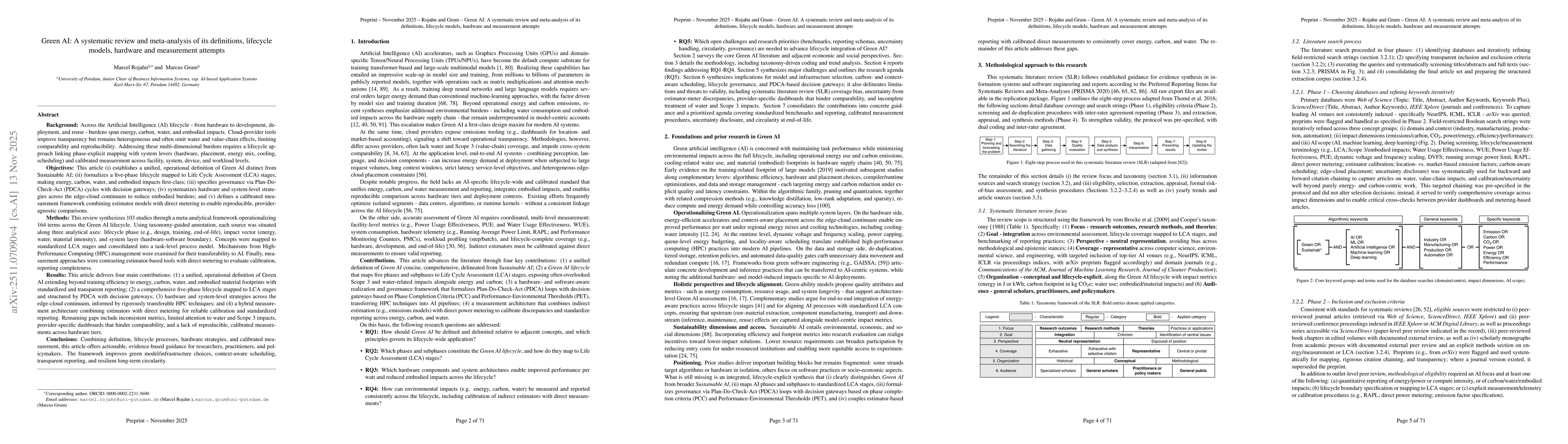 Thumbnail for Green AI: A systematic review and meta-analysis of its definitions, lifecycle models, hardware and measurement attempts