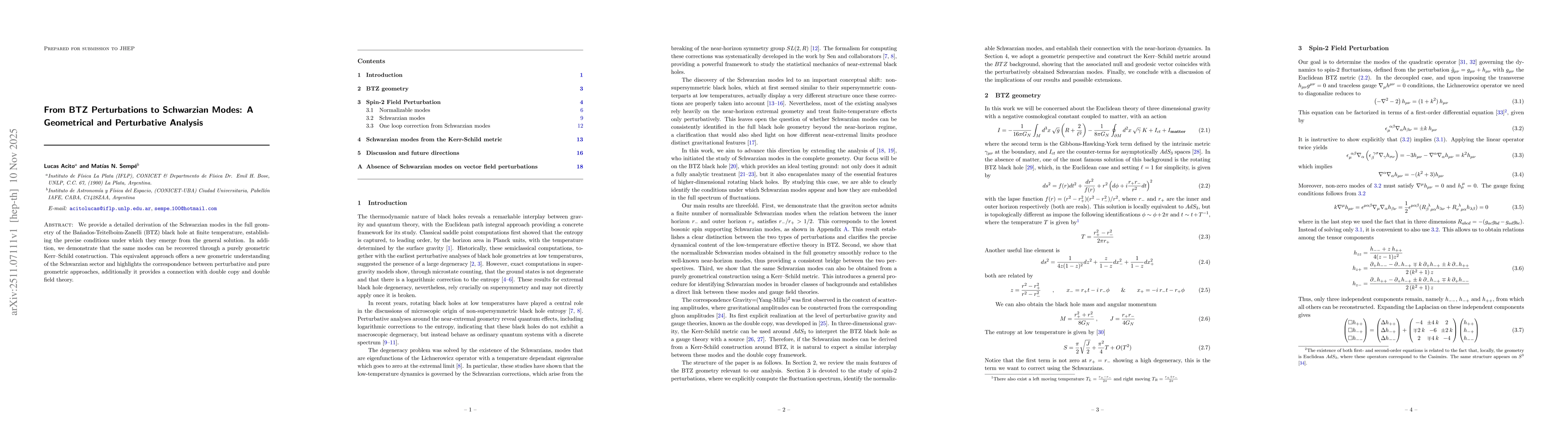 Thumbnail for From BTZ Perturbations to Schwarzian Modes: A Geometrical and Perturbative Analysis