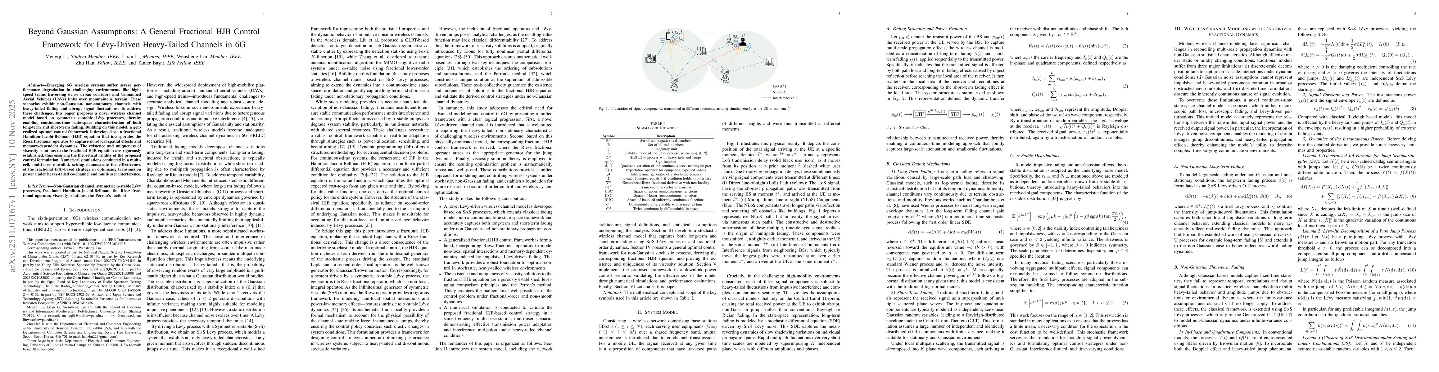 Thumbnail for Beyond Gaussian Assumptions: A General Fractional HJB Control Framework for Lévy-Driven Heavy-Tailed Channels in 6G