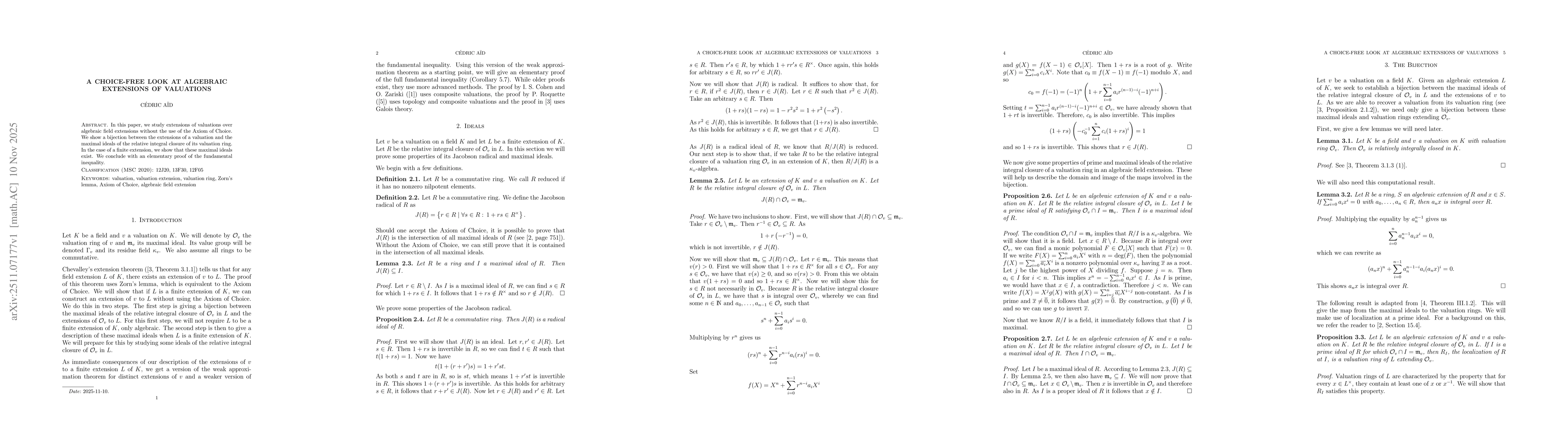 Thumbnail for A Choice-free look at algebraic extensions of valuations