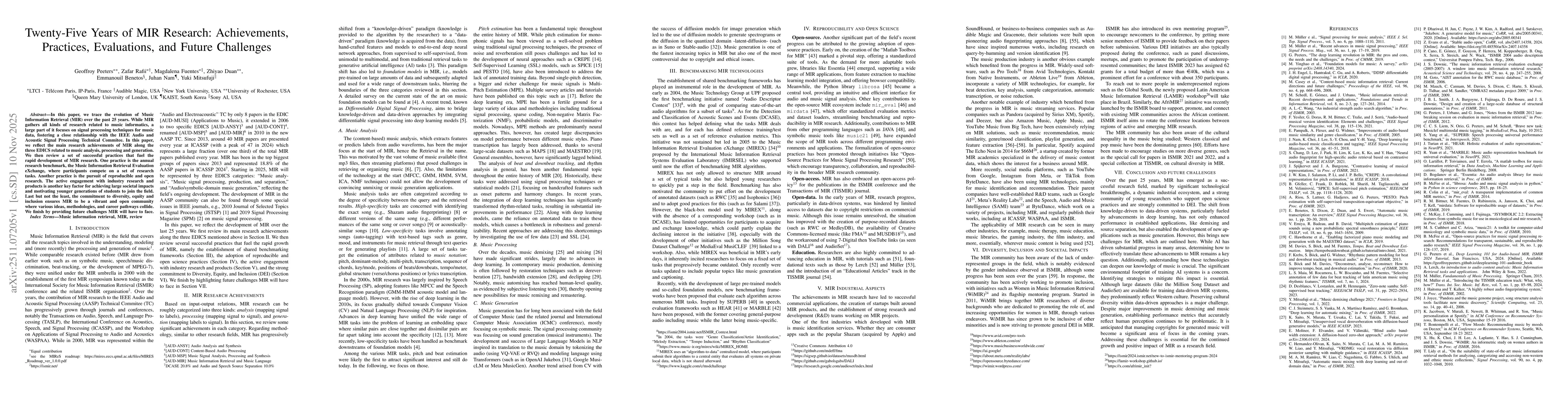 Thumbnail for Twenty-Five Years of MIR Research: Achievements, Practices, Evaluations, and Future Challenges