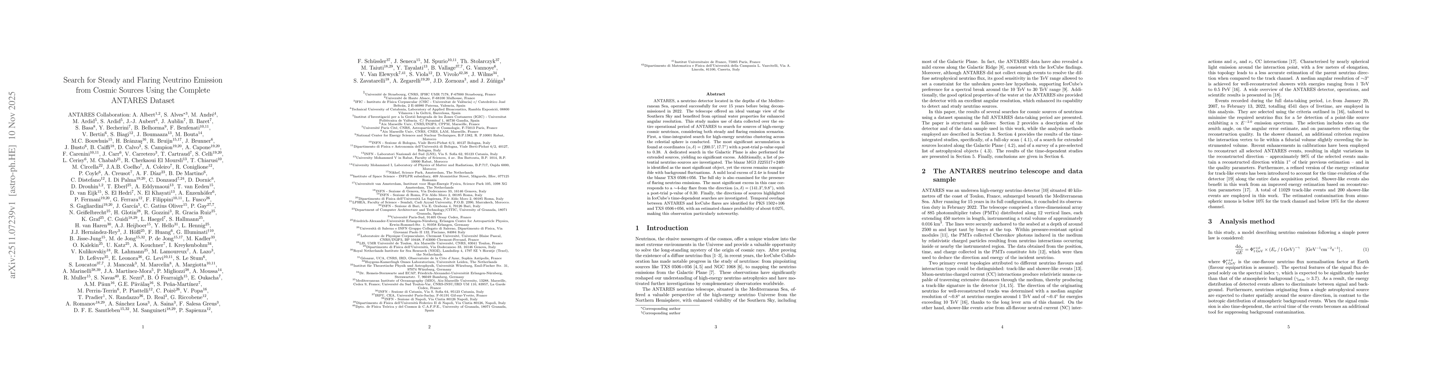 Thumbnail for Search for steady and flaring neutrino emission from cosmic sources using the complete ANTARES dataset