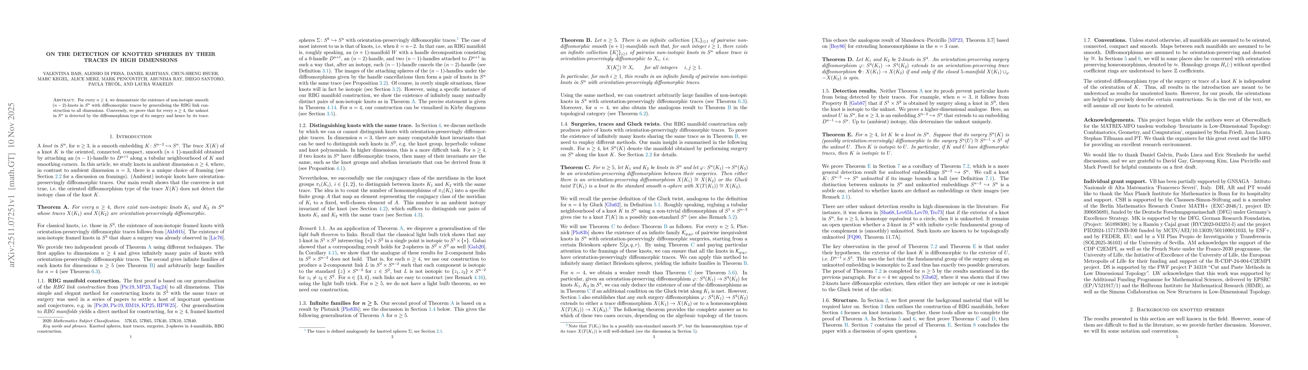 Thumbnail for On the detection of knotted spheres by their traces in high dimensions
