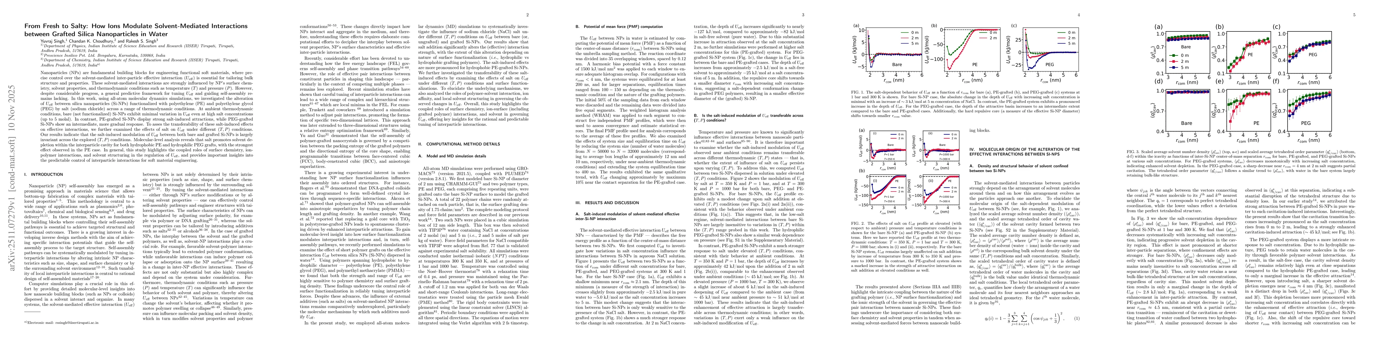 Thumbnail for From Fresh to Salty: How Ions Modulate Solvent-Mediated Interactions between Grafted Silica Nanoparticles in Water
