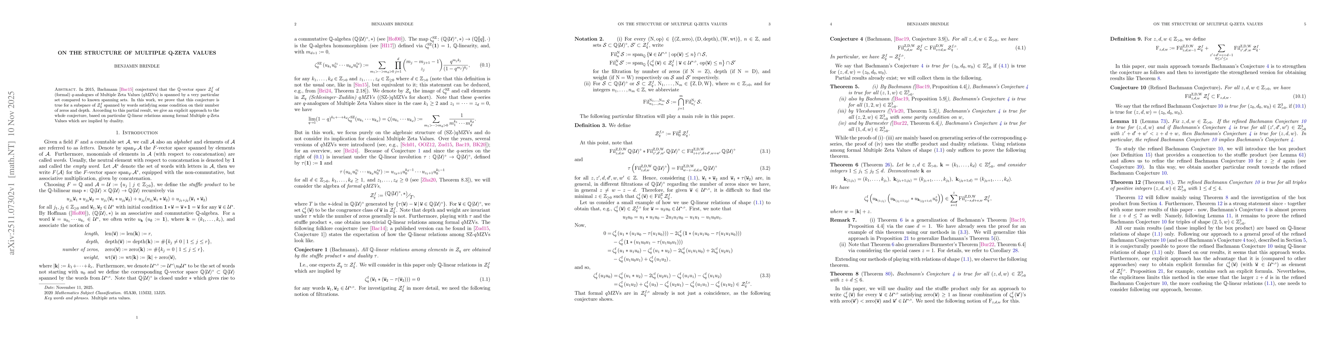 Thumbnail for On the structure of Multiple q-Zeta Values