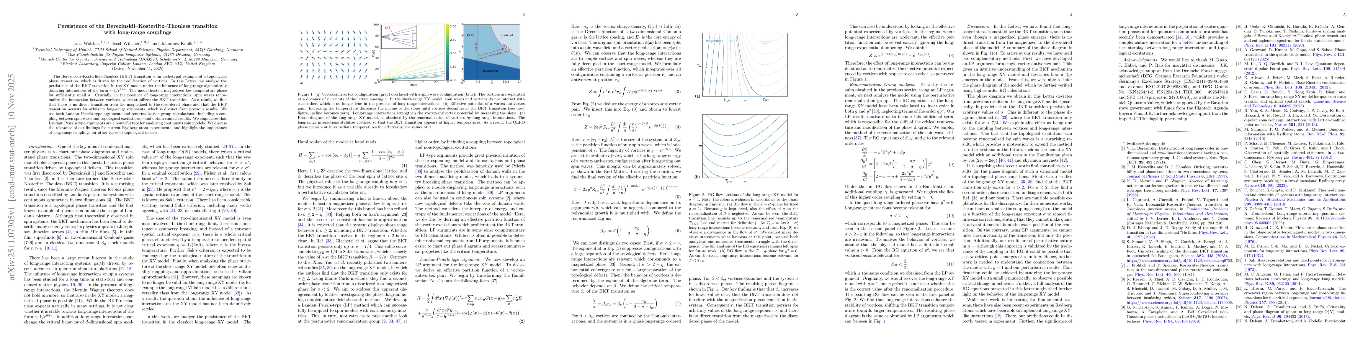 Thumbnail for Persistence of the Berezinskii-Kosterlitz-Thouless transition with long-range couplings