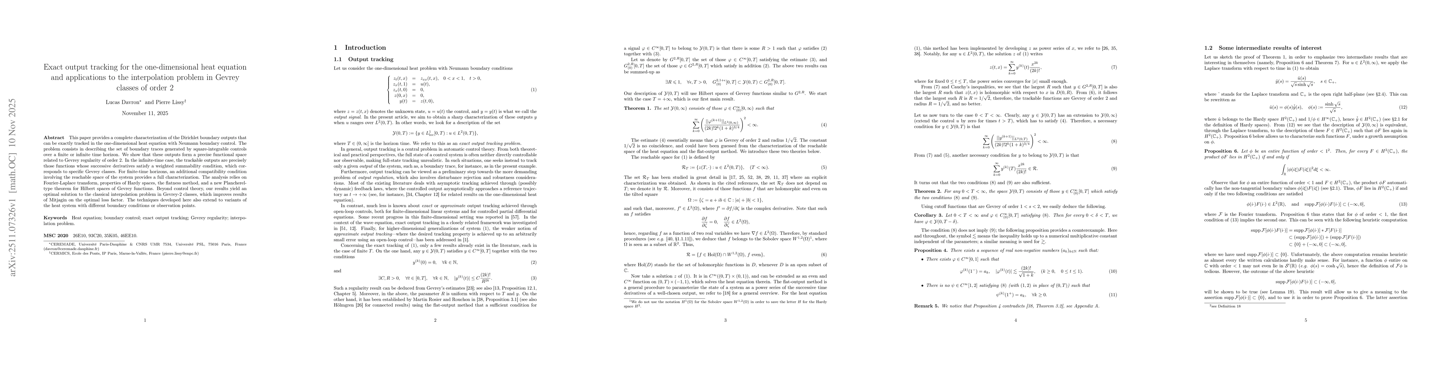 Thumbnail for Exact output tracking for the one-dimensional heat equation and applications to the interpolation problem in Gevrey classes of order 2
