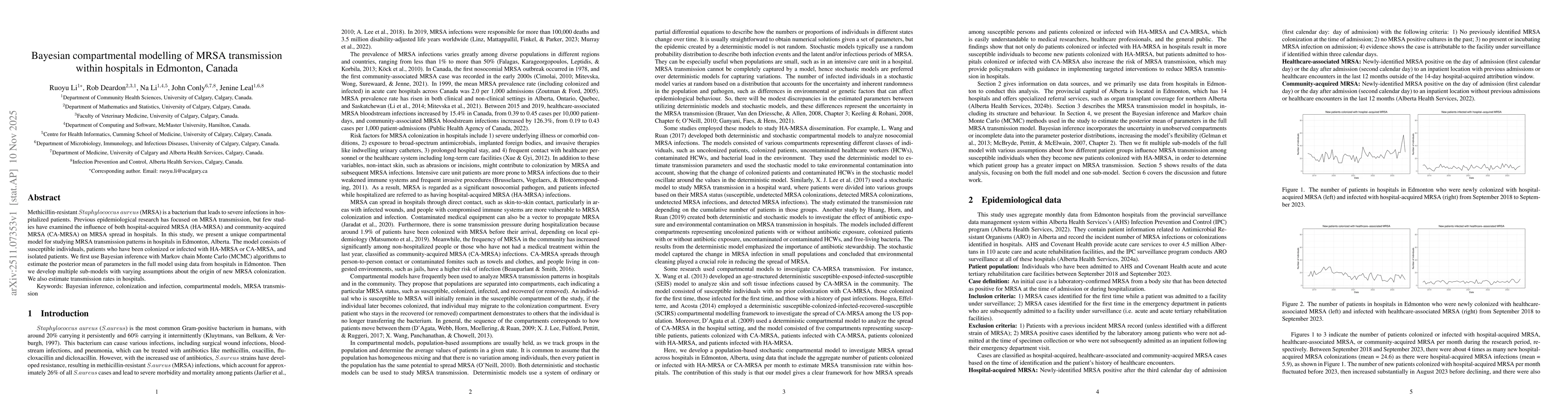 Thumbnail for Bayesian compartmental modelling of MRSA transmission within hospitals in Edmonton, Canada