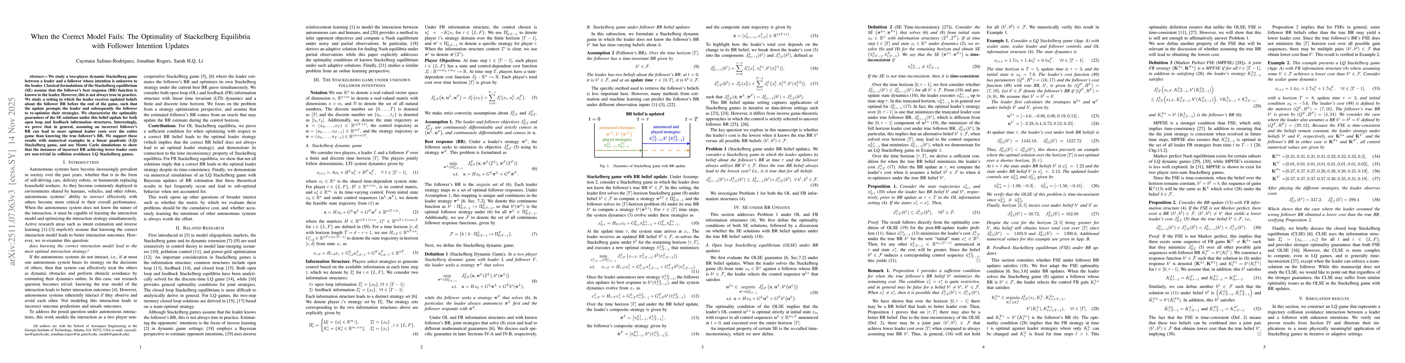 Thumbnail for When the Correct Model Fails: The Optimality of Stackelberg Equilibria with Follower Intention Updates