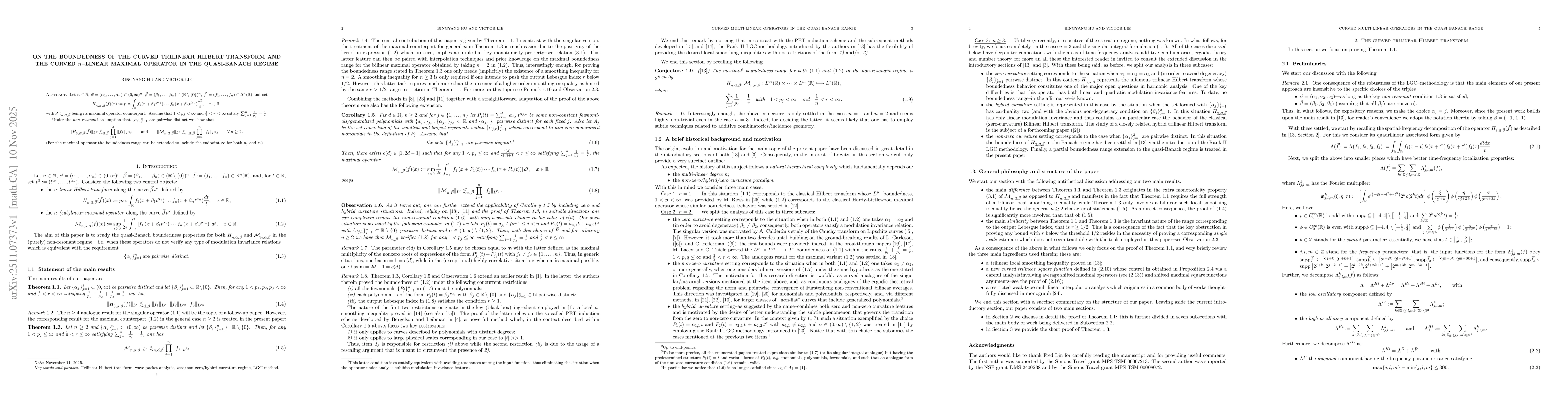 Thumbnail for On the boundedness of the curved trilinear Hilbert transform and the curved $n-$linear maximal operator in the quasi-Banach regime