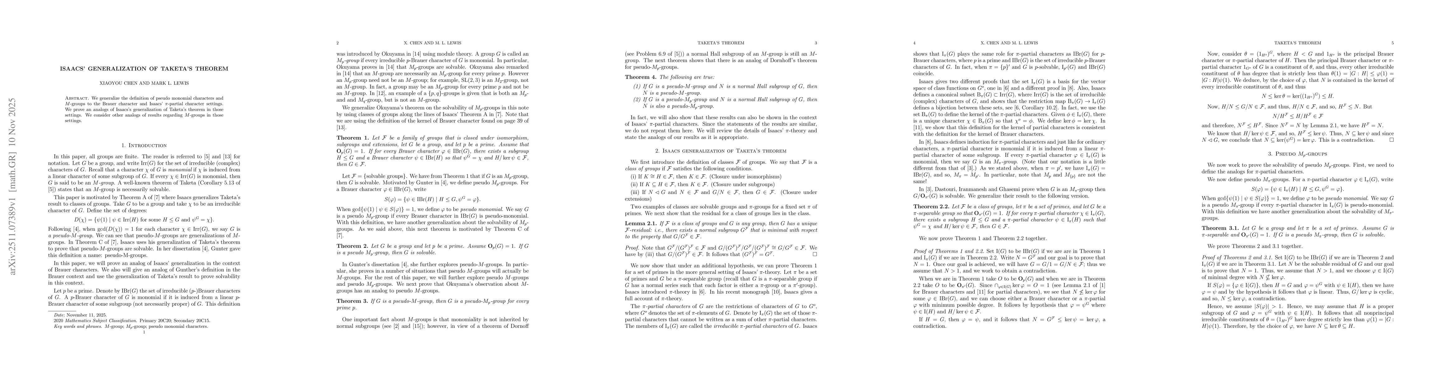 Thumbnail for Isaacs' Generalization of Taketa's theorem