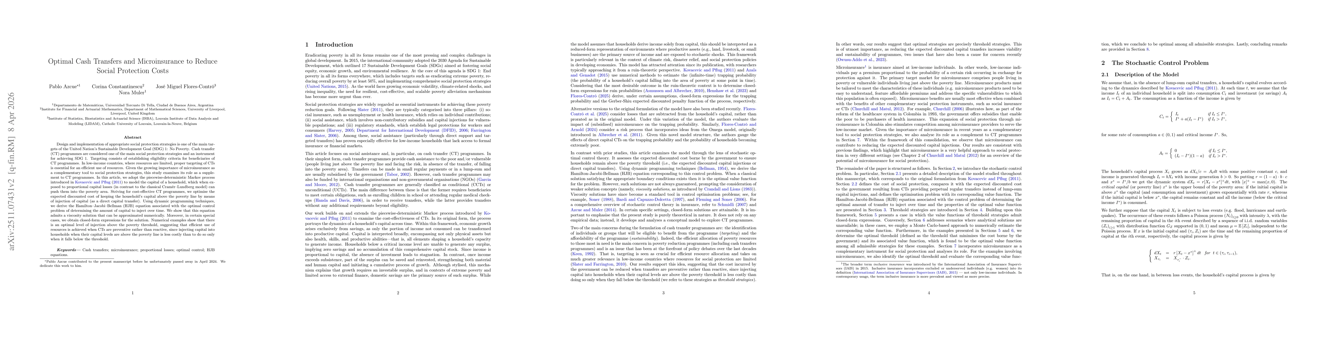 Thumbnail for Optimal Cash Transfers and Microinsurance to Reduce Social Protection Costs