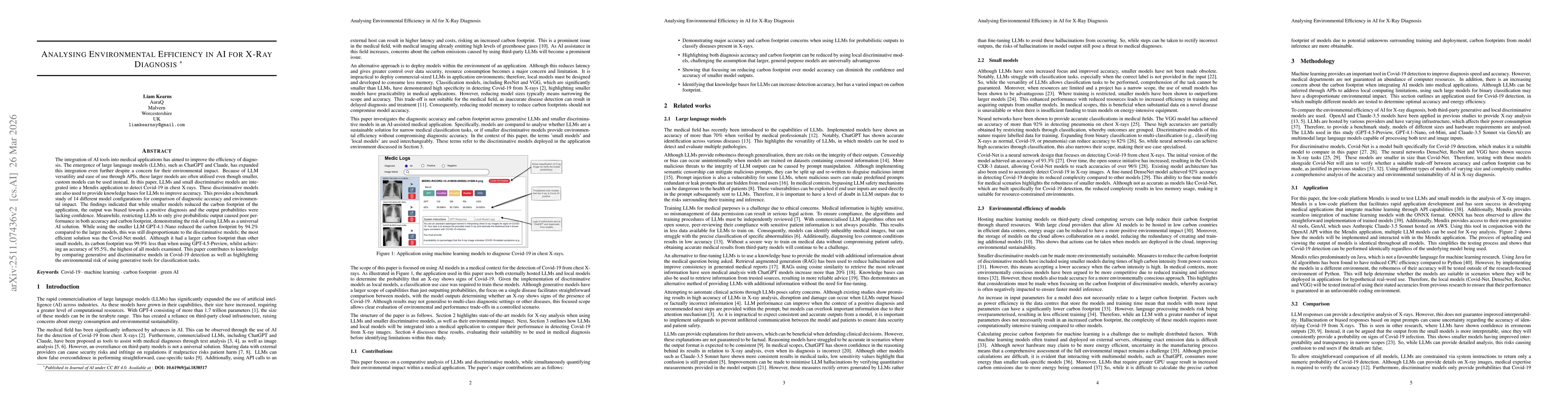 Thumbnail for Analysing Environmental Efficiency in AI for X-Ray Diagnosis