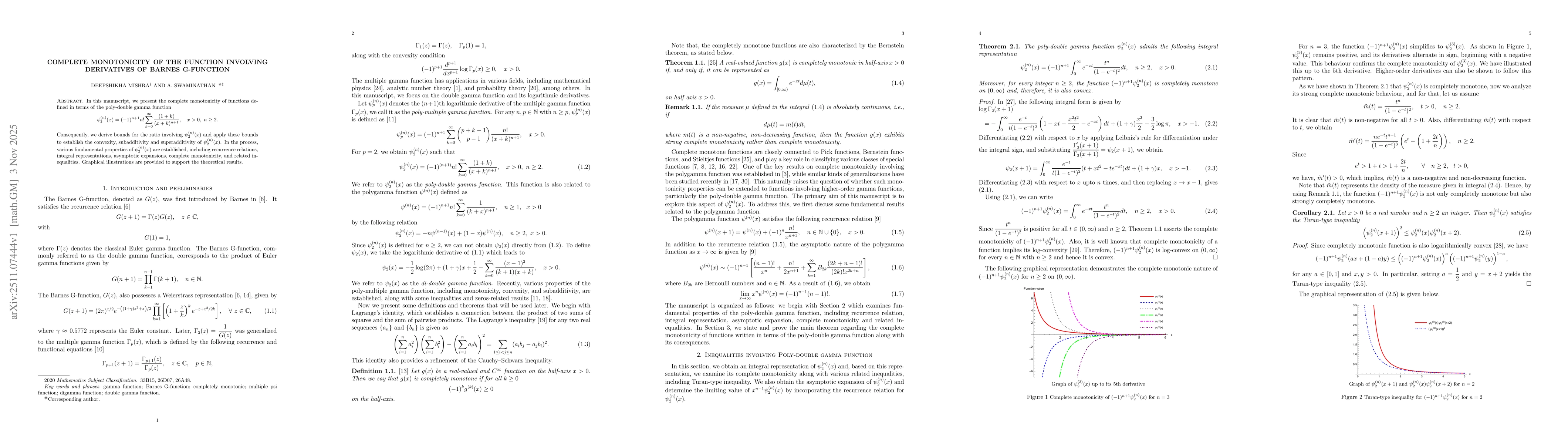 Thumbnail for Complete Monotonicity of the function involving derivatives of Barnes G-function