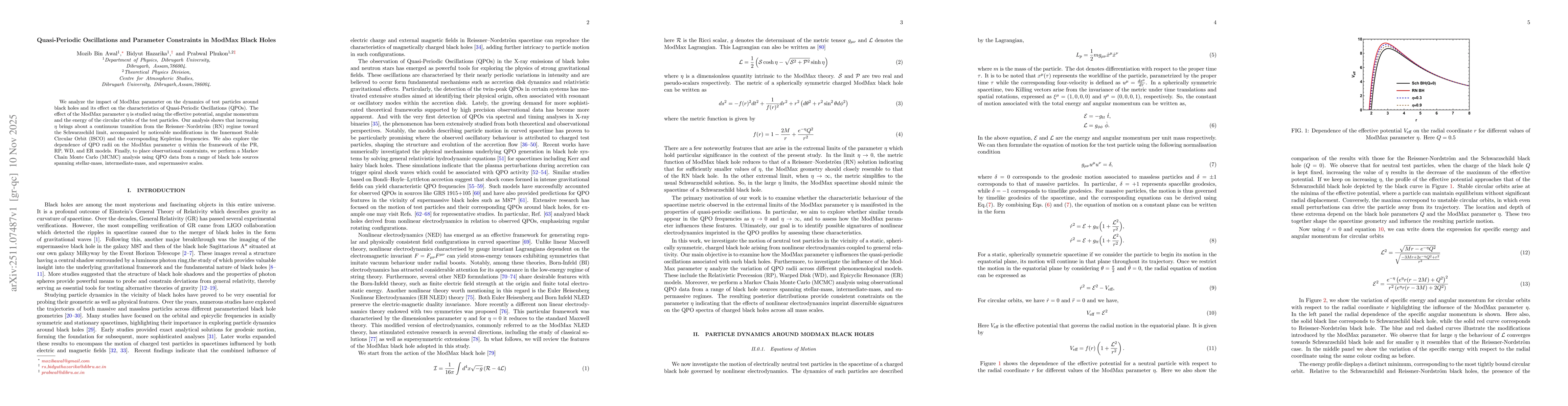 Thumbnail for Quasi-Periodic Oscillations and Parameter Constraints in ModMax Black Holes