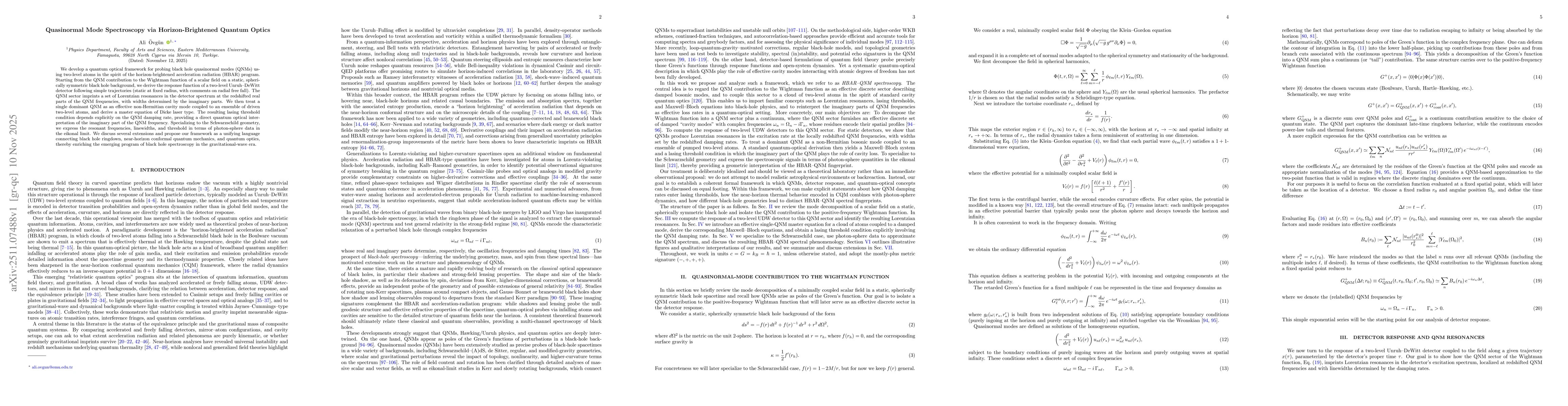 Thumbnail for Quasinormal Mode Spectroscopy via Horizon-Brightened Quantum Optics