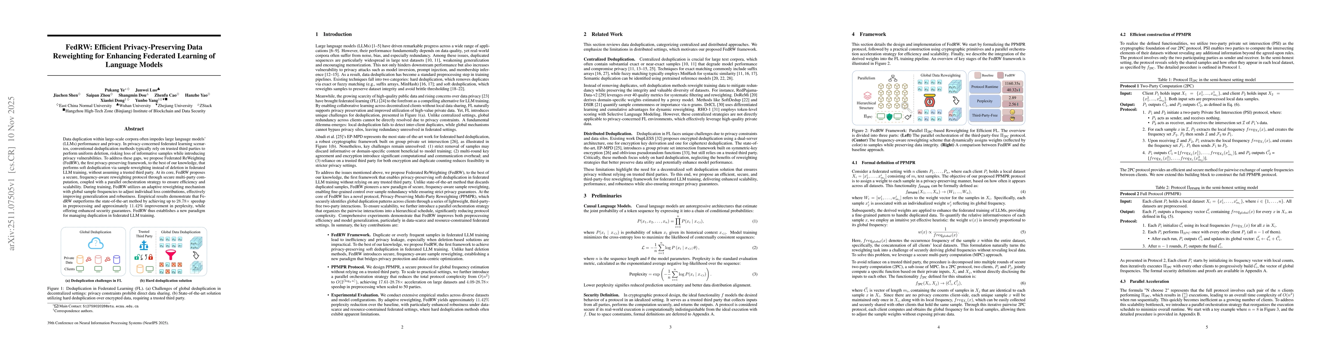 Thumbnail for FedRW: Efficient Privacy-Preserving Data Reweighting for Enhancing Federated Learning of Language Models
