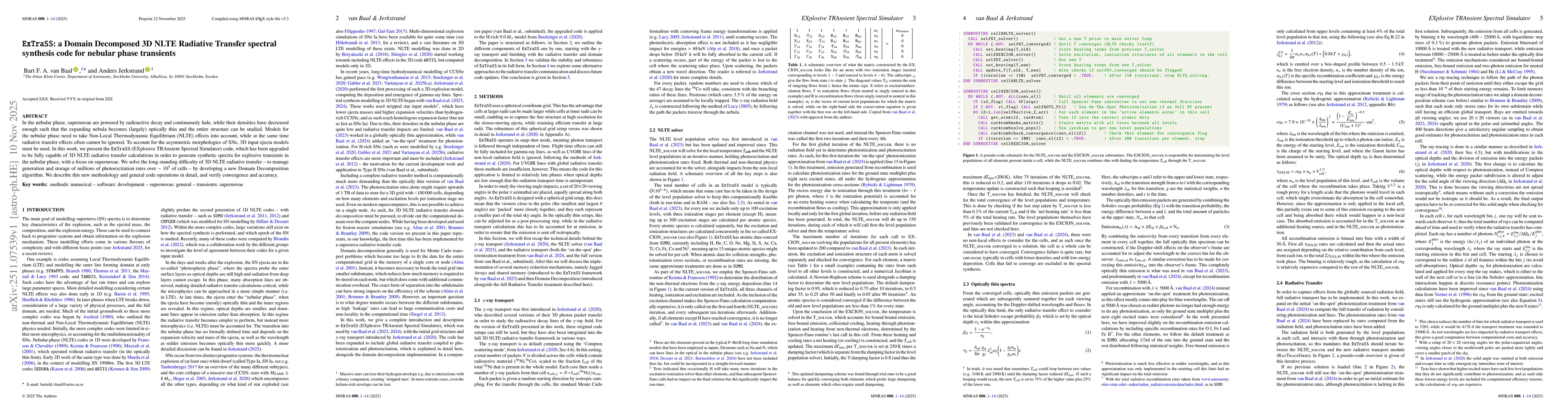 Thumbnail for \texttt{ExTraSS}: a Domain Decomposed 3D NLTE Radiative Transfer spectral synthesis code for nebular phase transients