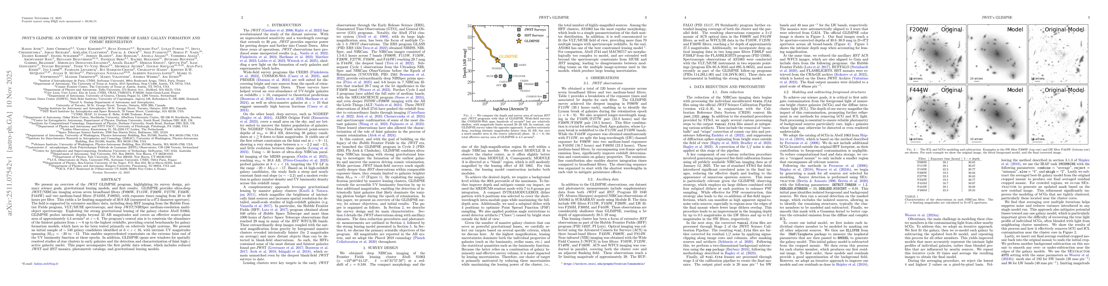 Thumbnail for JWST's GLIMPSE: an overview of the deepest probe of early galaxy formation and cosmic reionization