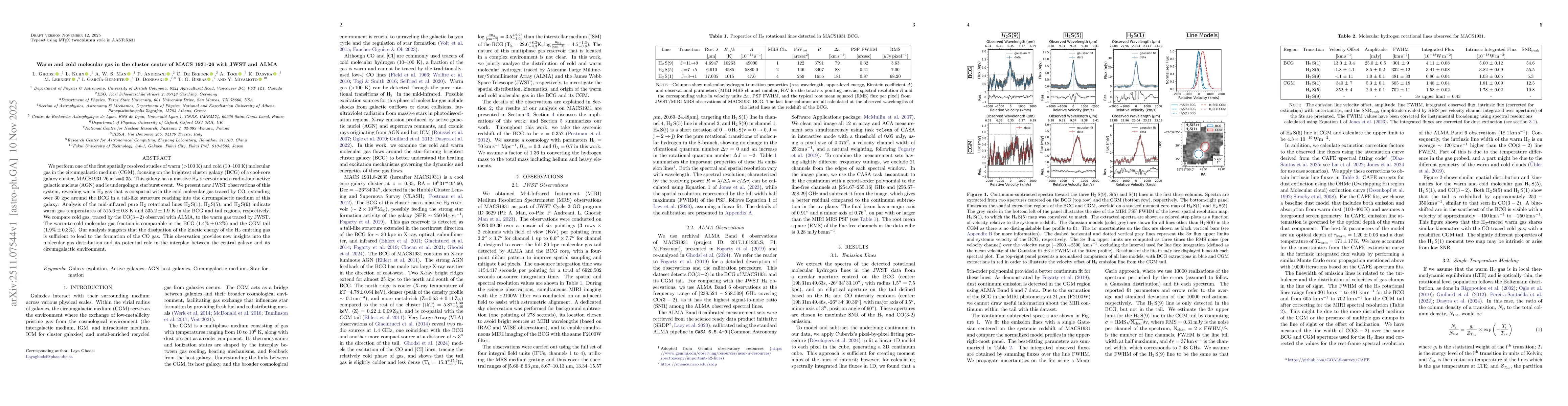 Thumbnail for Warm and cold molecular gas in the cluster center of MACS 1931-26 with JWST and ALMA