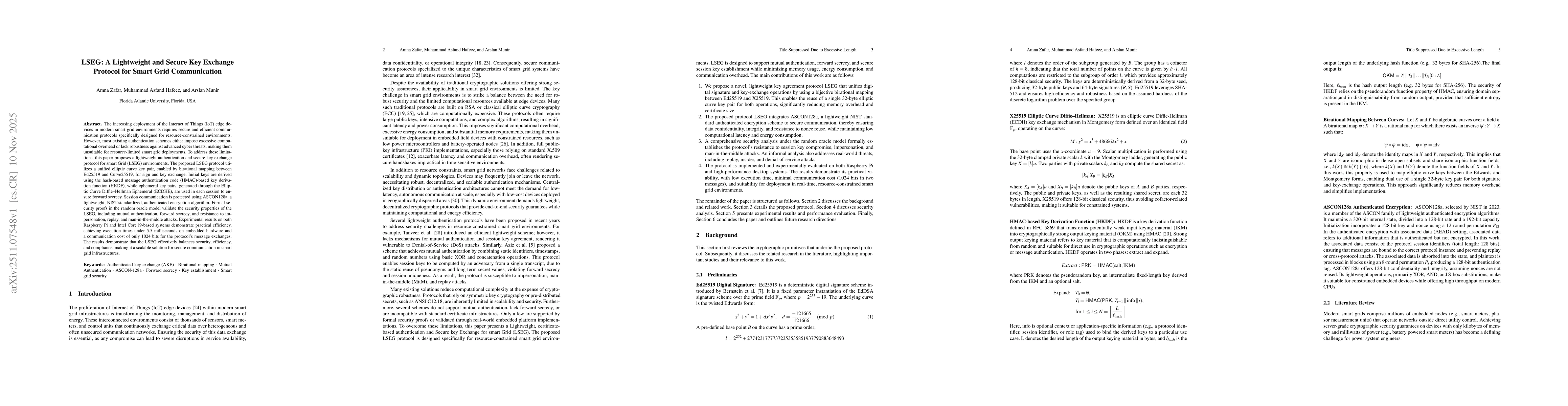 Thumbnail for LSEG: A Lightweight and Secure Key Exchange Protocol for Smart Grid Communication