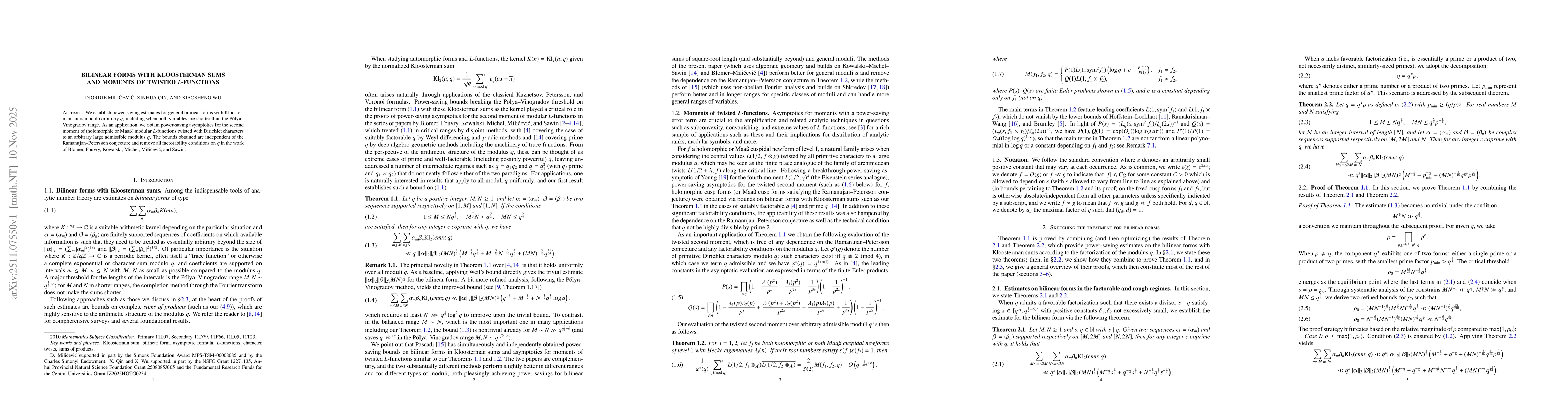 Thumbnail for Bilinear forms with Kloosterman sums and moments of twisted L-functions