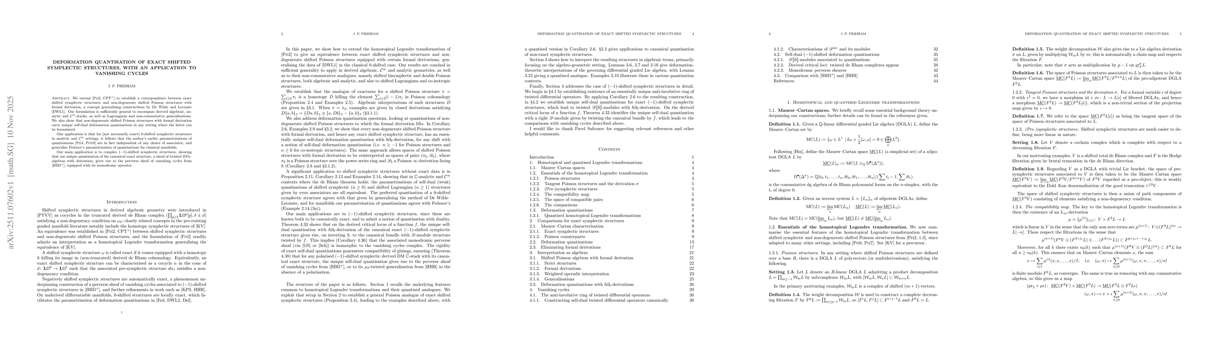 Thumbnail for Deformation quantisation of exact shifted symplectic structures, with an application to vanishing cycles