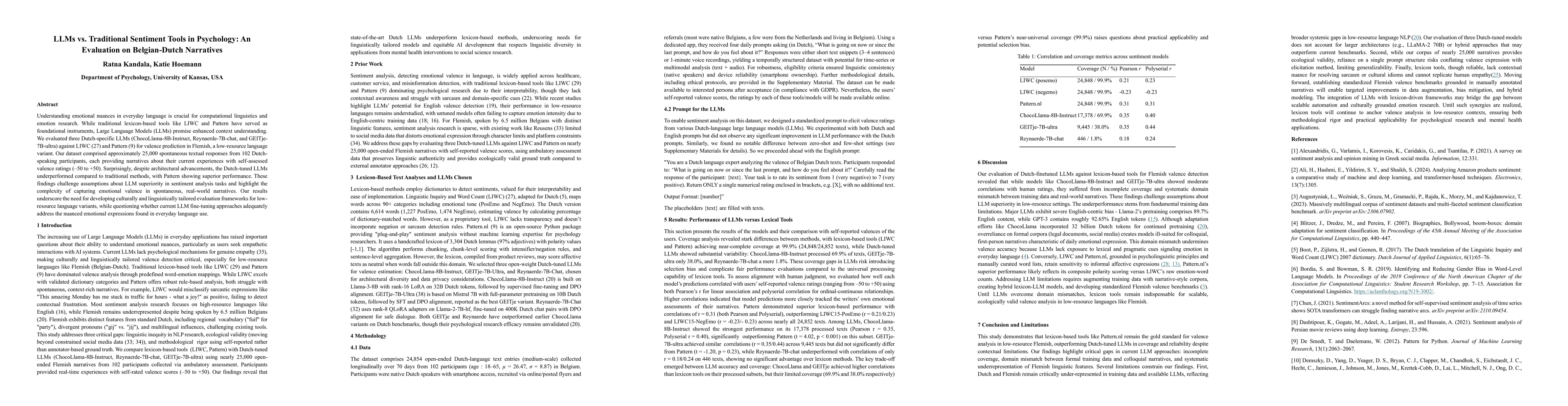 Thumbnail for LLMs vs. Traditional Sentiment Tools in Psychology: An Evaluation on Belgian-Dutch Narratives