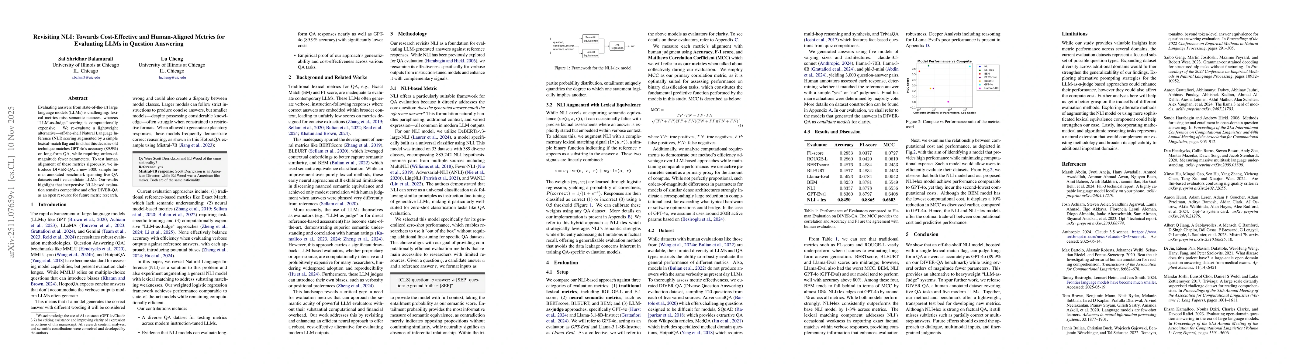 Thumbnail for Revisiting NLI: Towards Cost-Effective and Human-Aligned Metrics for Evaluating LLMs in Question Answering