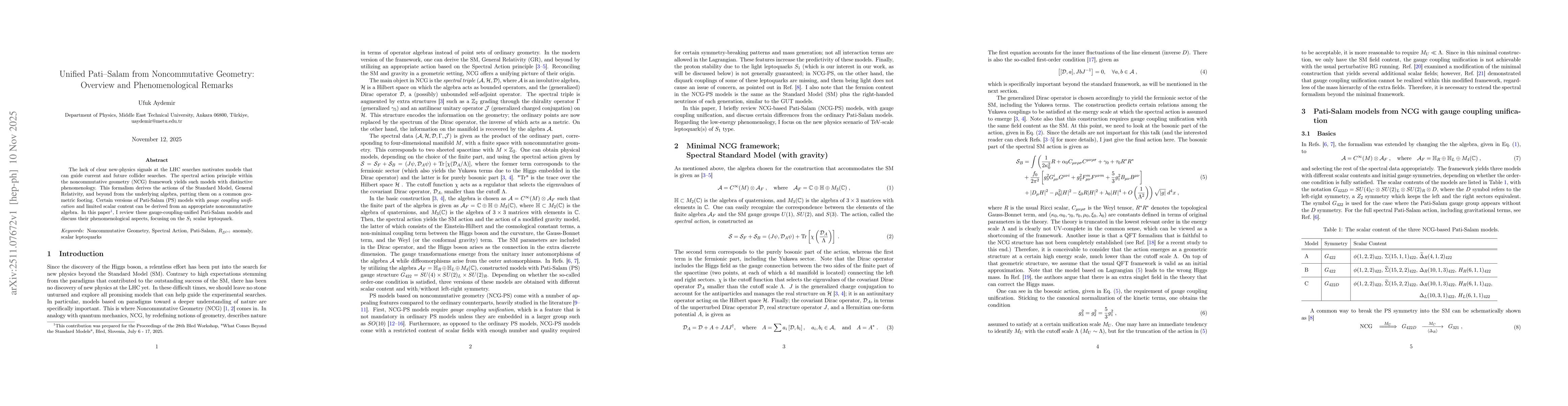 Thumbnail for Unified Pati-Salam from Noncommutative Geometry: Overview and Phenomenological Remarks