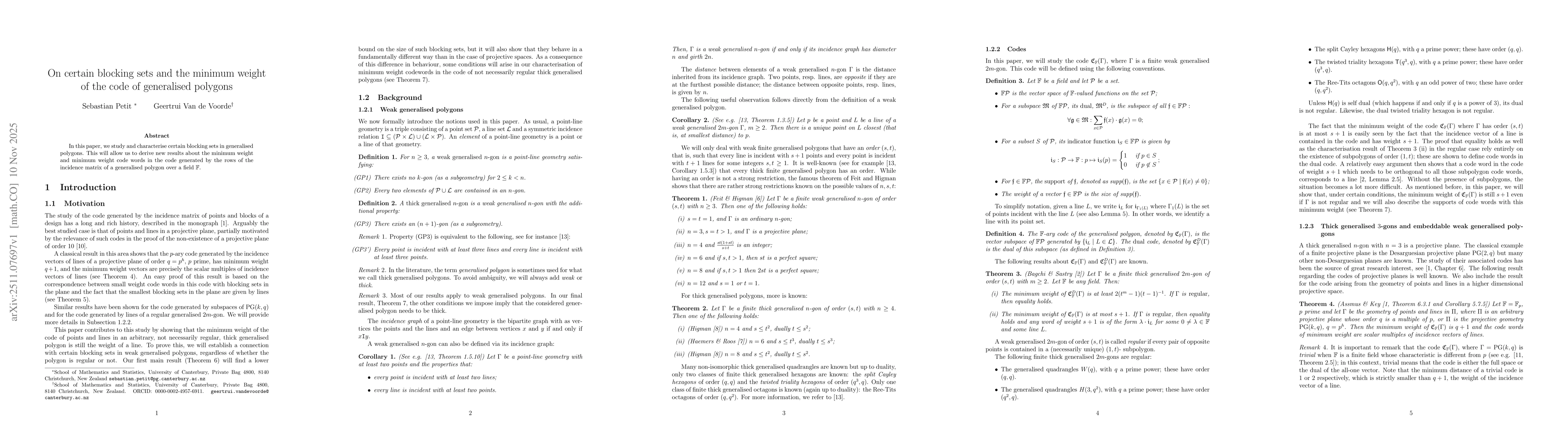 Thumbnail for On certain blocking sets and the minimum weight of the code of generalised polygons