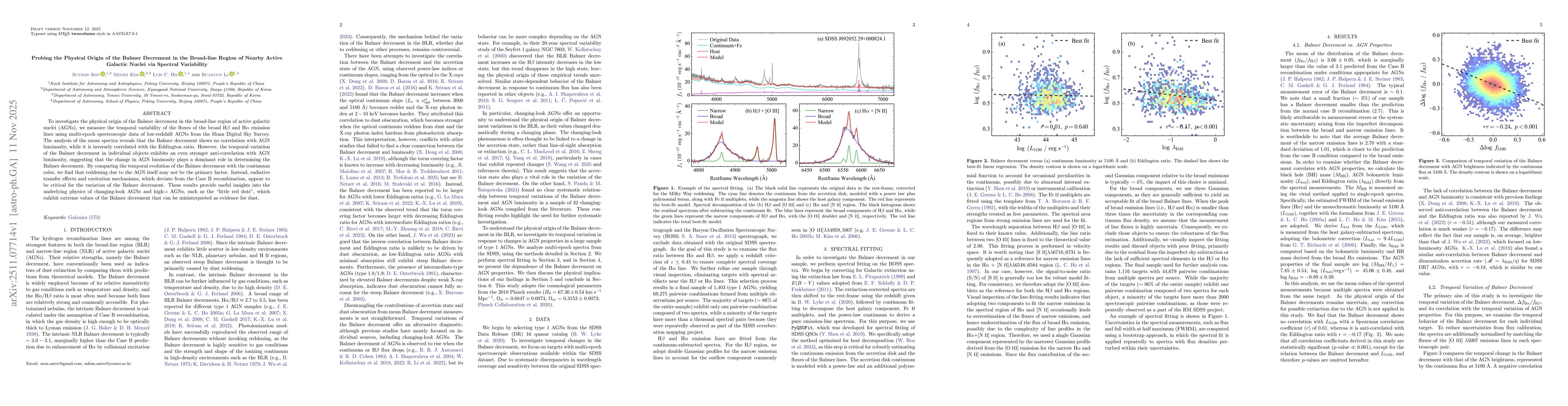 Thumbnail for Probing the Physical Origin of the Balmer Decrement in the Broad-line Region of Nearby Active Galactic Nuclei via Spectral Variability